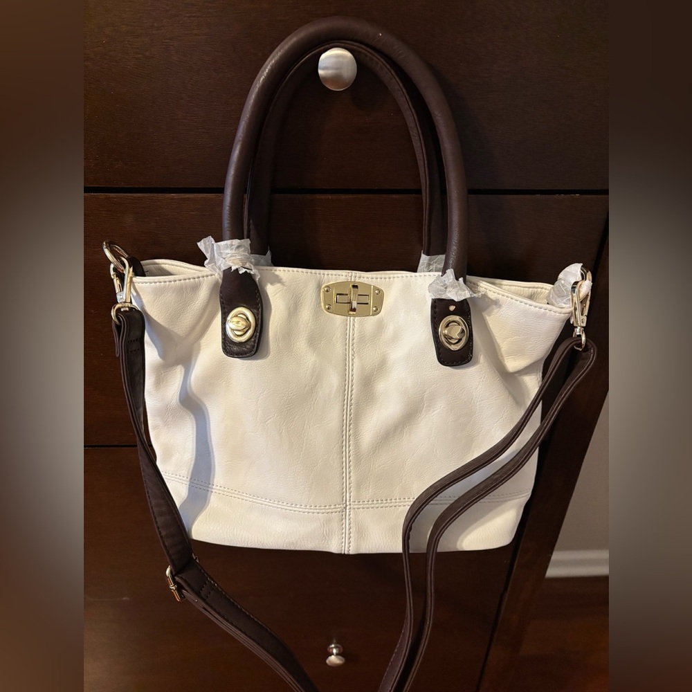 Brand New Classic White Satchel with Dark Brown Trim/ Long strap included - Picture 5 of 5